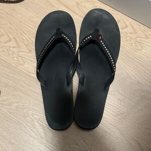 Rainbow Black Flip Flops with Rhinestone Accents